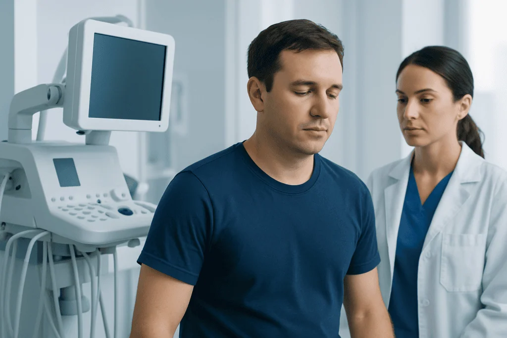 Doctor examining patient in a medical consultation room at Acibadem Hospitals.