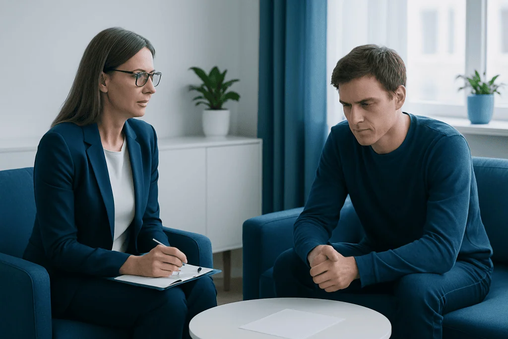 Therapist and patient in a counseling session at Acibadem Hospitals Group.
