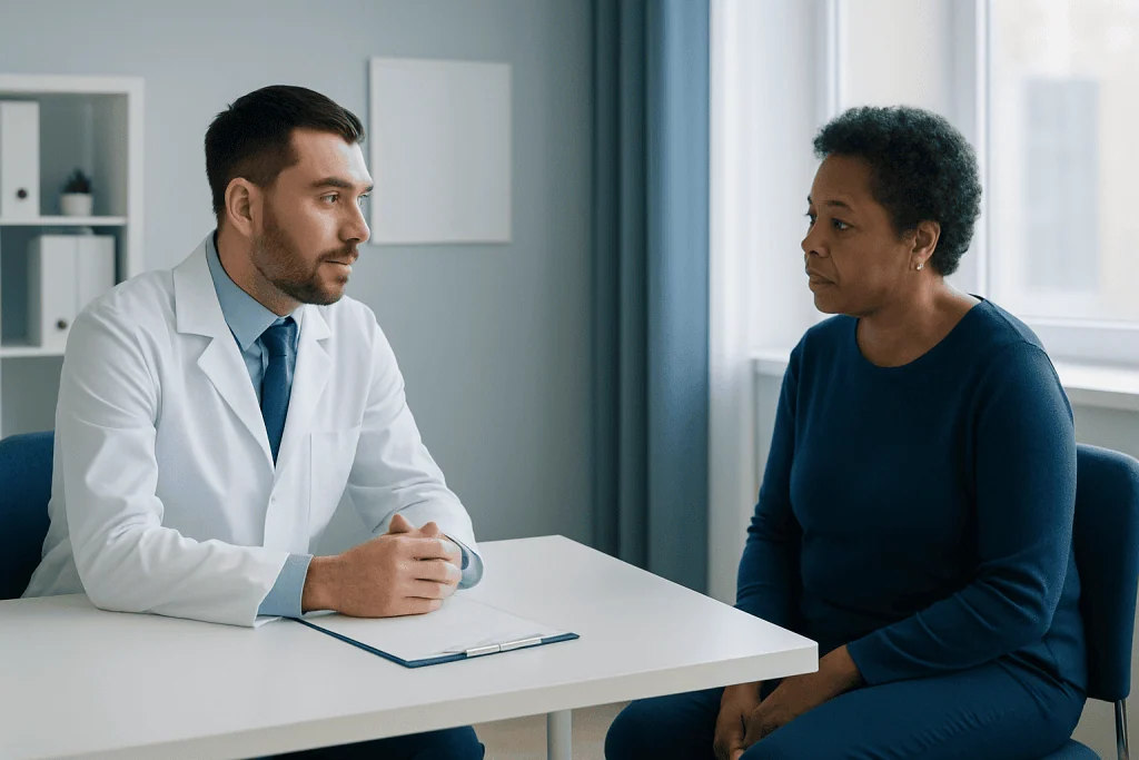 Doctor consulting with a patient in a medical office at Acibadem Hospitals Group.