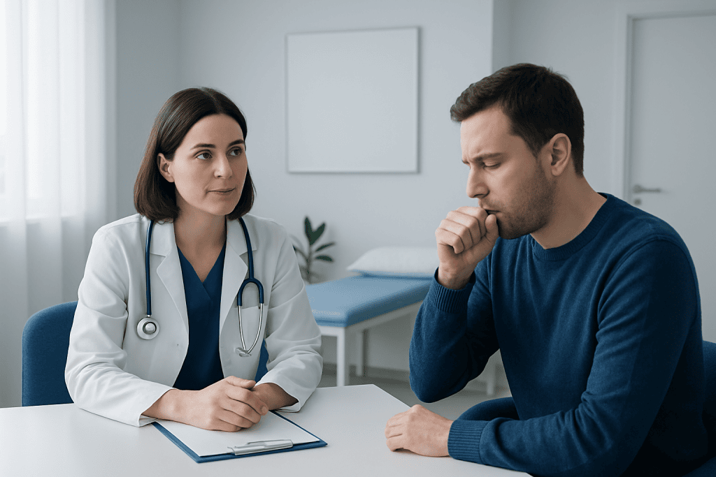 Doctor consulting with a patient in a medical office setting.