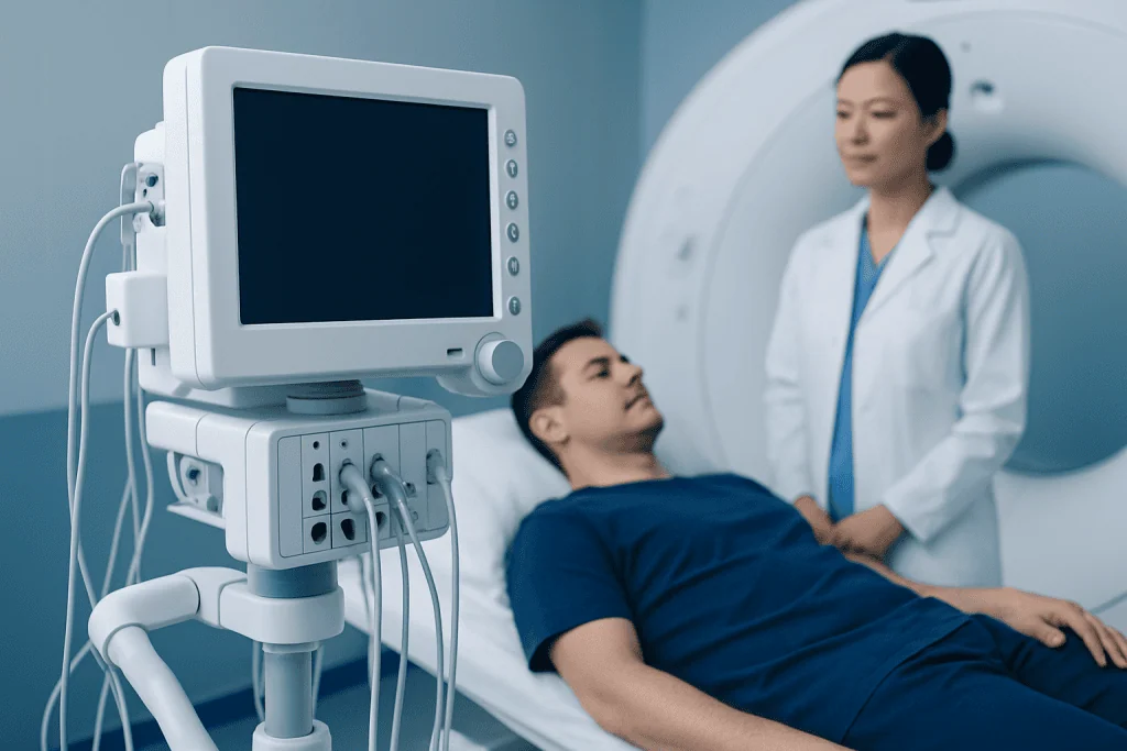 Patient undergoing MRI scan at Acibadem Hospital for medical diagnosis.