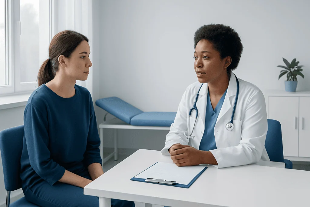 Doctor consulting with a patient in a medical office setting.