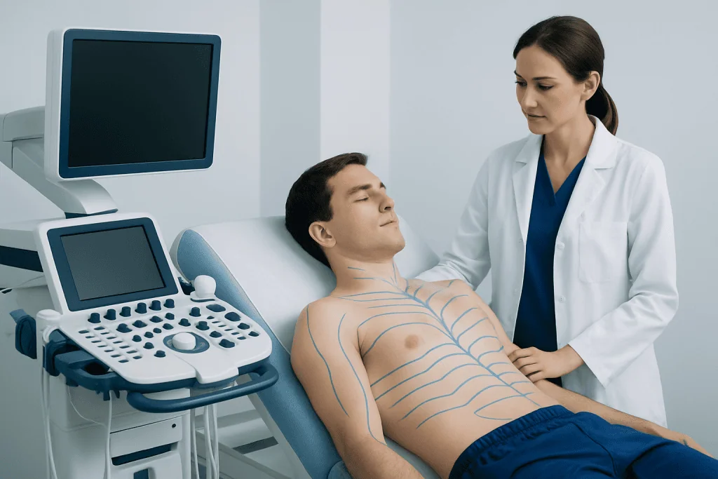 Patient undergoing a dermatome mapping procedure in a medical clinic.