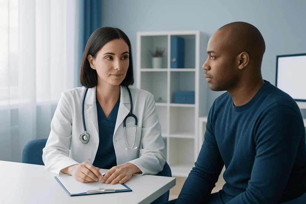 Doctor consulting patient in a medical office at Acibadem Hospitals Group.