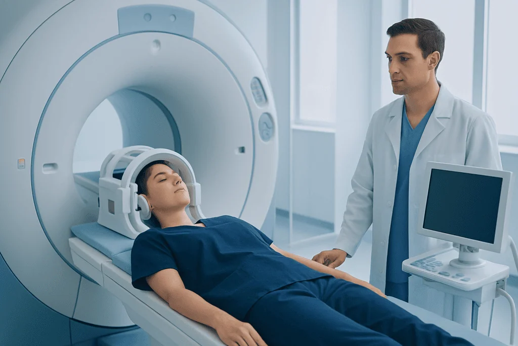 Patient undergoing MRI scan at Acibadem Hospital for medical diagnosis.