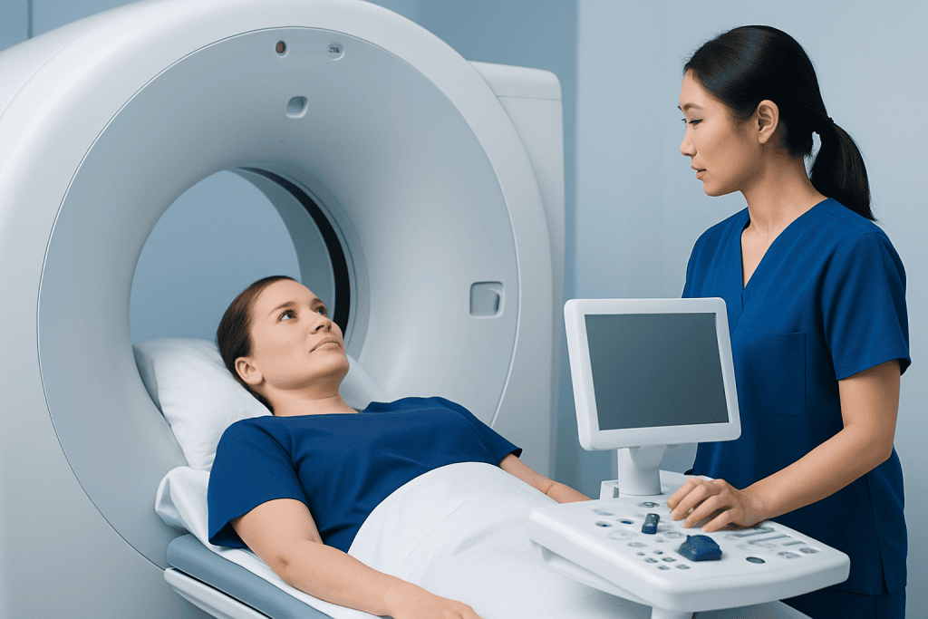 Patient undergoing MRI scan at Acibadem Hospital for advanced medical imaging.