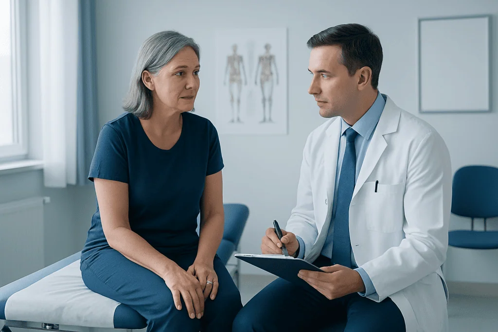 Doctor consulting with a female patient in a medical office.