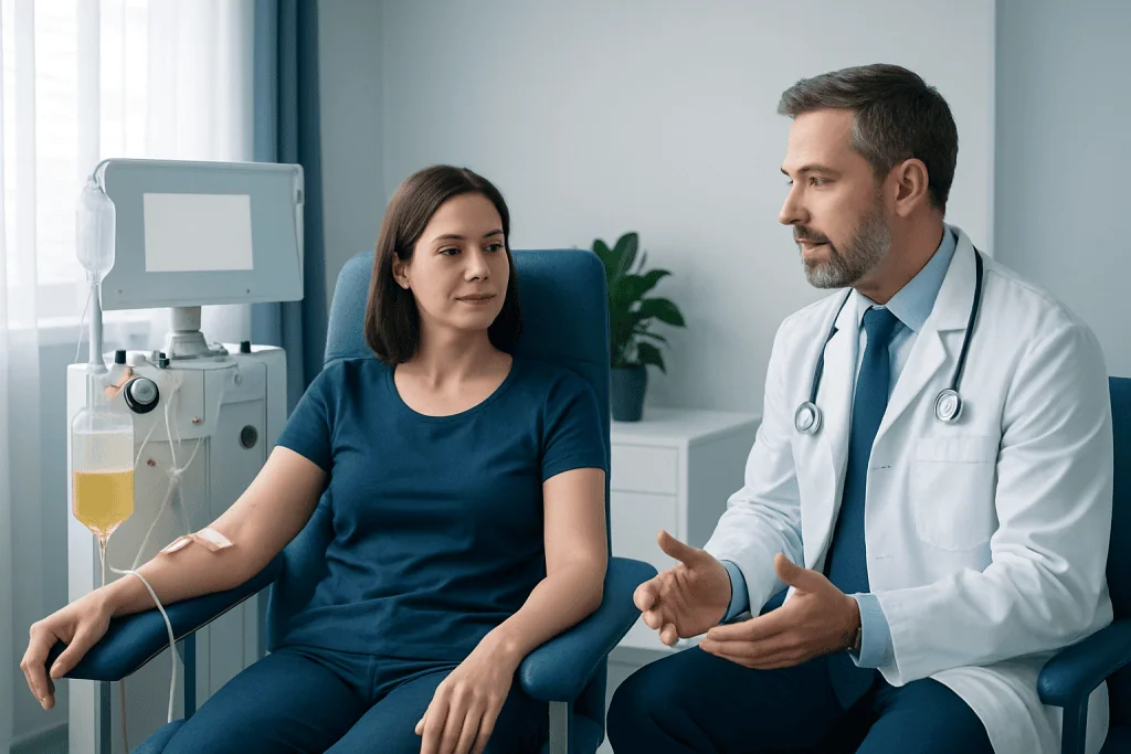 Doctor consulting with a patient during a medical appointment at Acibadem Hospitals.