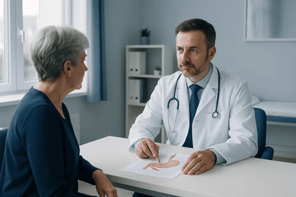 Doctor consulting with a patient in a medical office setting.