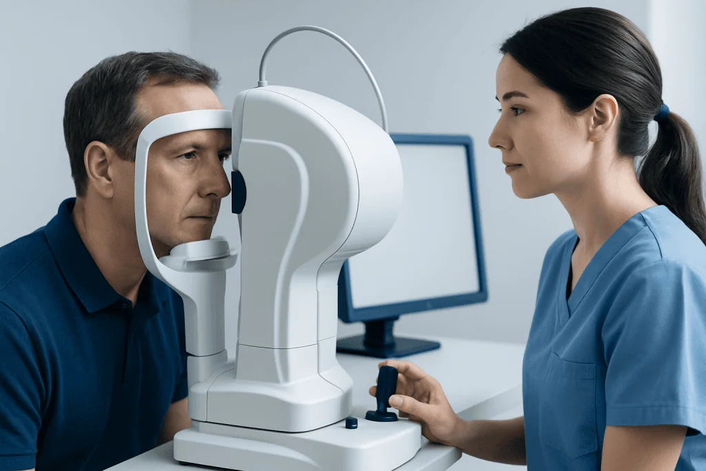 Optical coherence tomography eye exam at Acibadem Hospital.