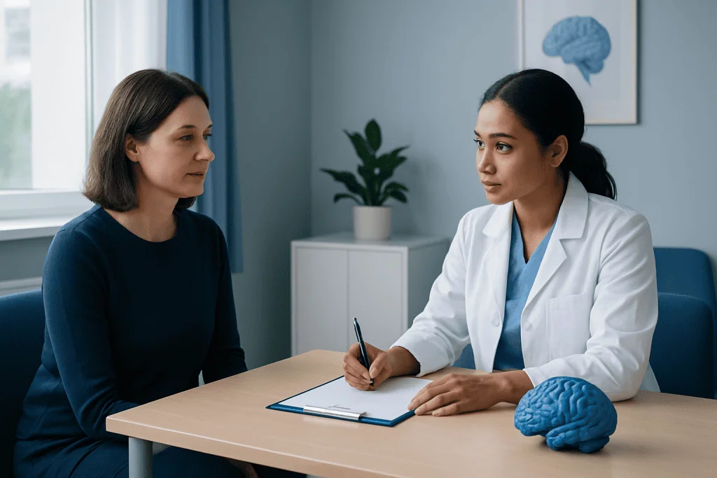 Doctor consulting with a patient in a medical office setting.