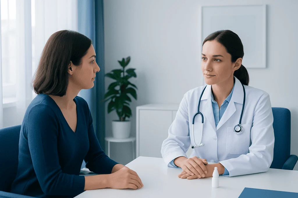 Doctor consulting with patient in a medical office at Acibadem Hospitals.