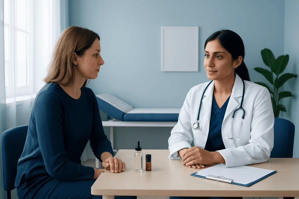 Doctor consulting with patient in a medical office setting.