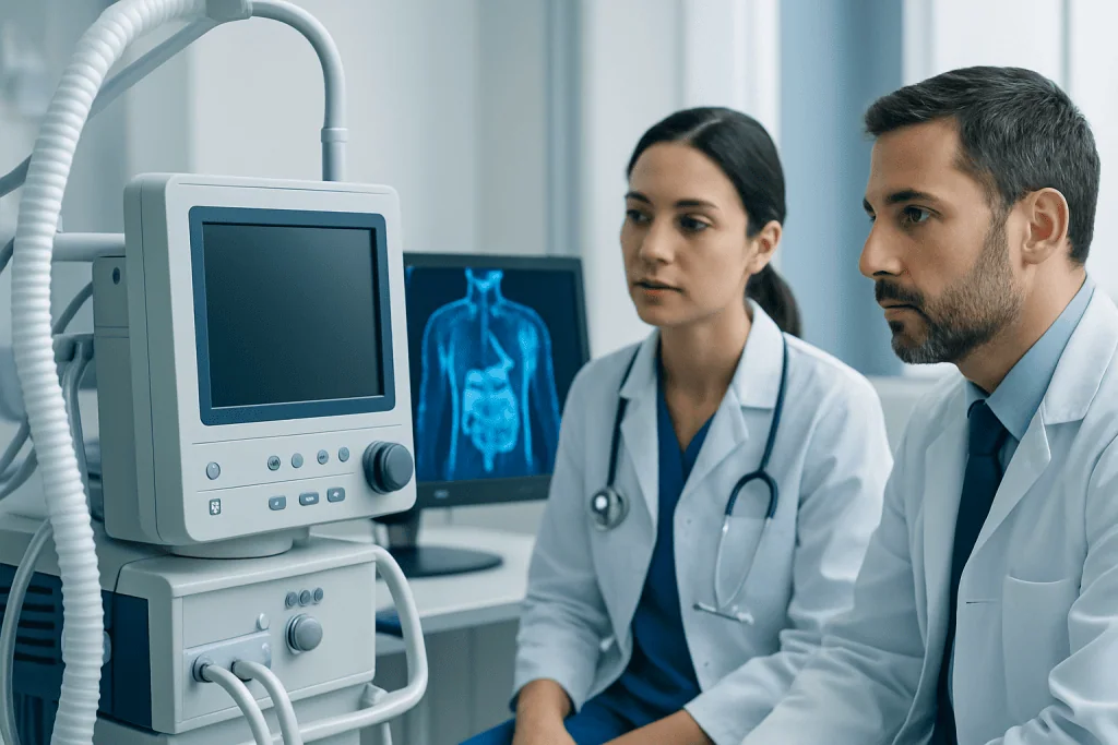 Doctors analyzing medical images in a hospital setting.