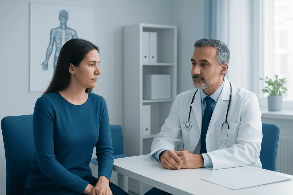 Doctor consulting with a patient in a medical office setting.