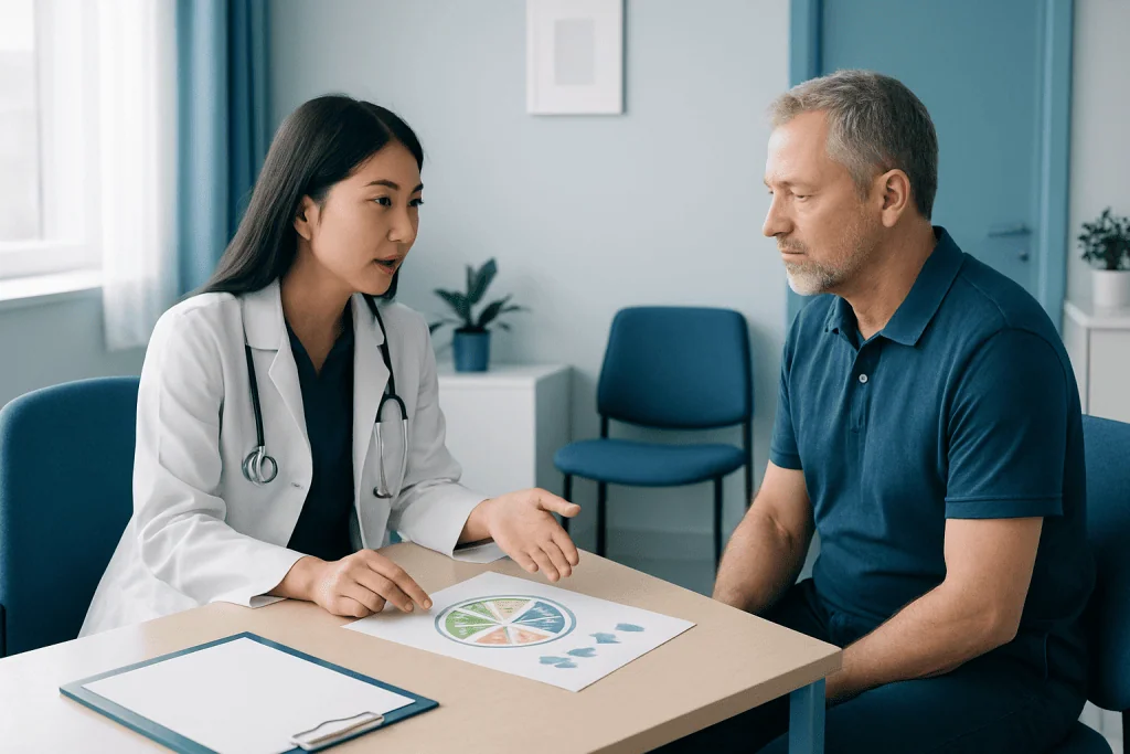 Doctor consulting with a patient about health and nutrition.
