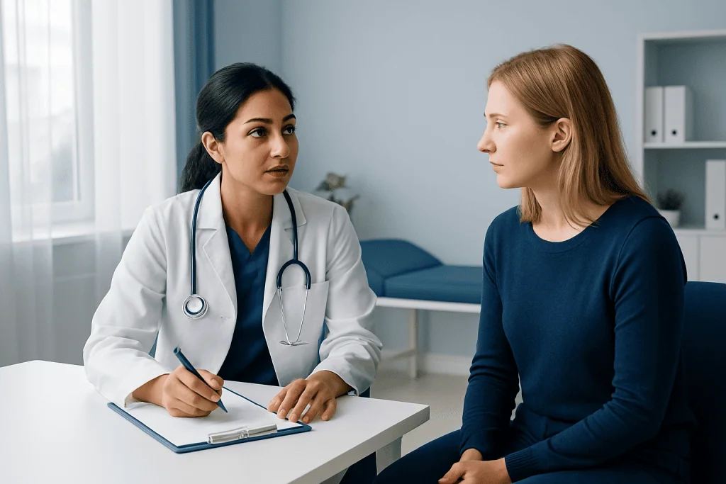 Doctor consulting with a patient in a medical office.