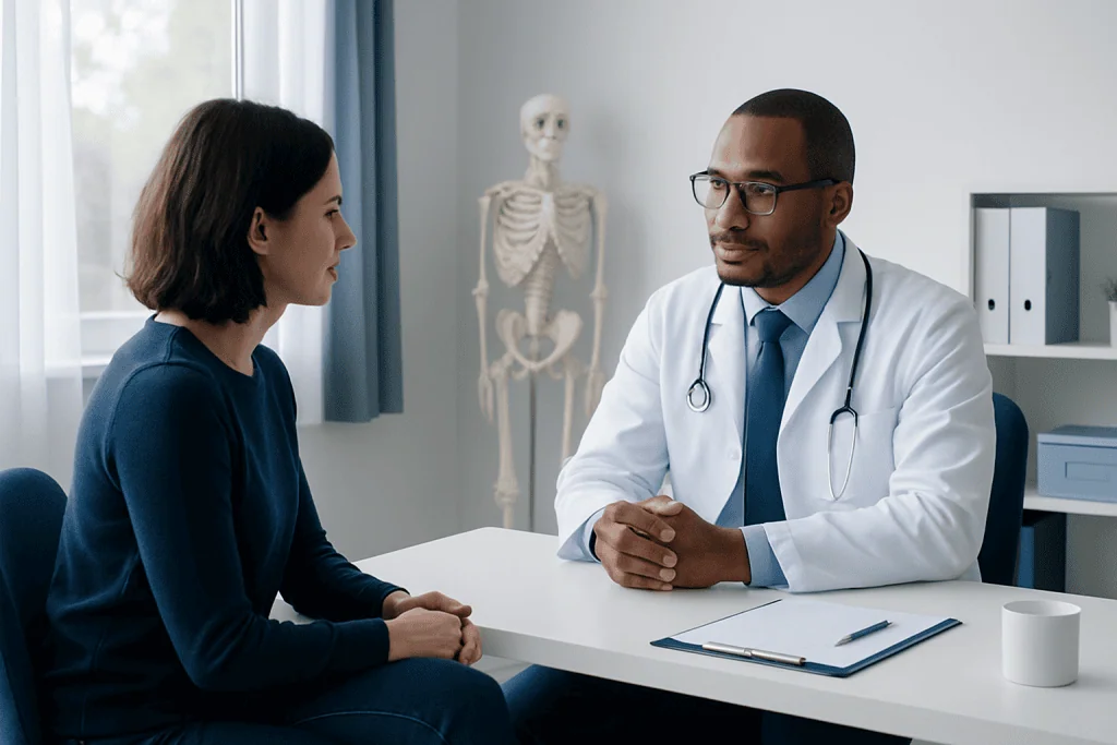 Doctor consulting with a patient in a modern medical office.