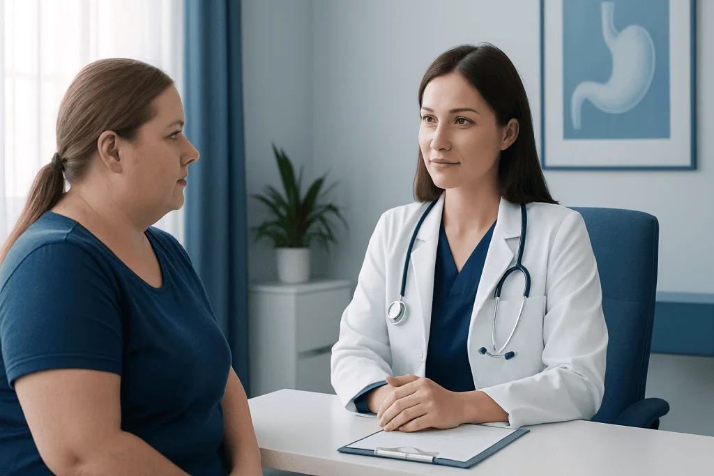 Doctor consulting with a patient in a medical office setting.