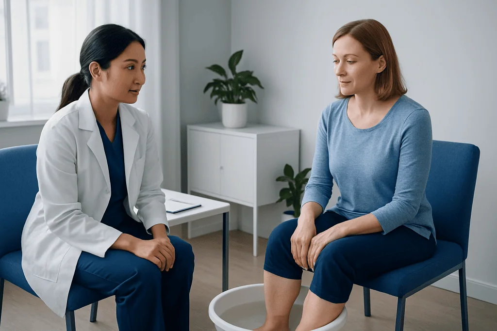 Doctor consulting with a patient in a medical office setting.