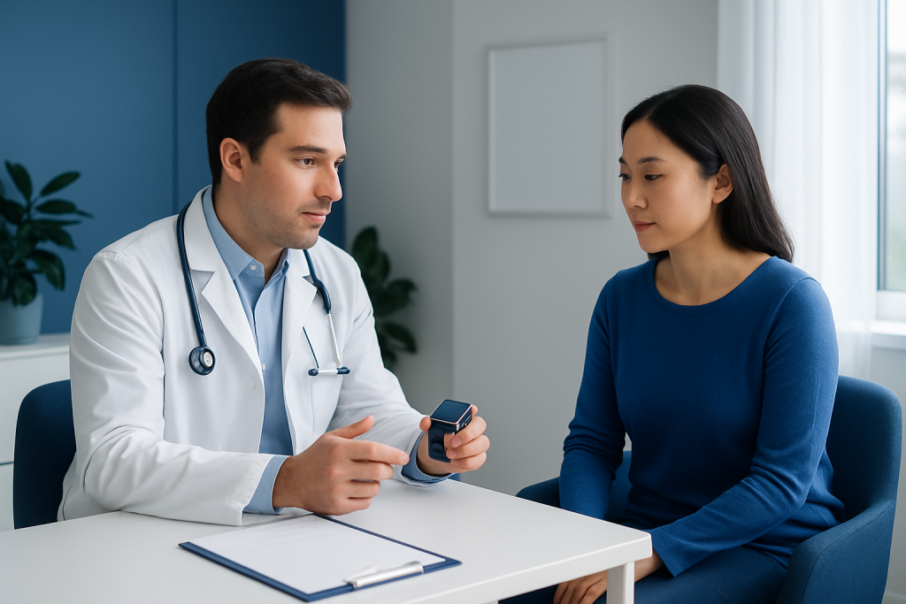 Doctor consulting with a patient in a medical office setting.