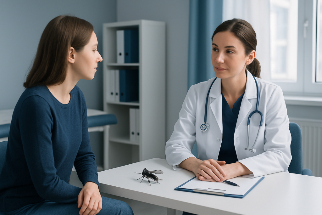 Doctor consulting with patient about fly infestation treatment options.