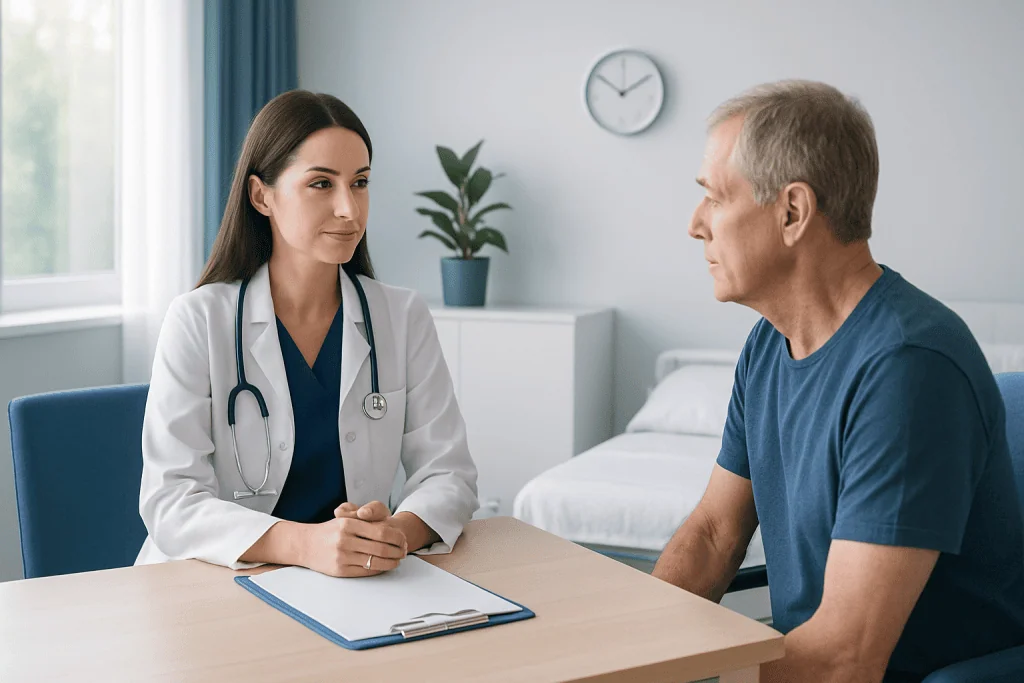 Doctor consulting with a patient in a medical office setting.