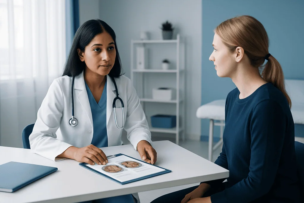 Doctor consulting with a patient in a medical office setting.