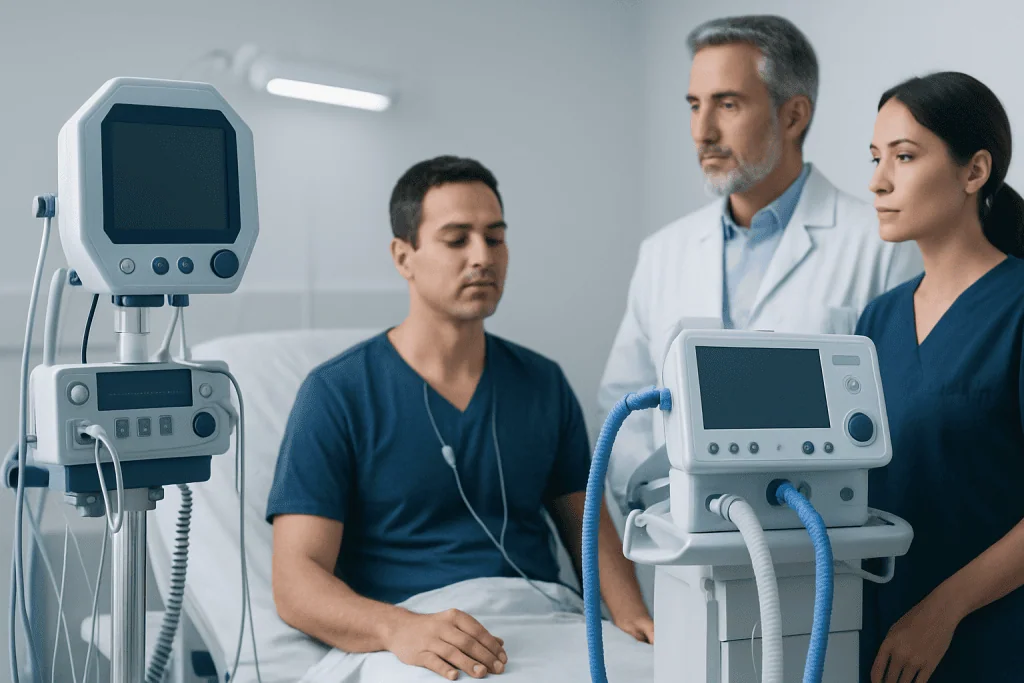 Patient receiving medical care with monitoring equipment at Acibadem Hospital.