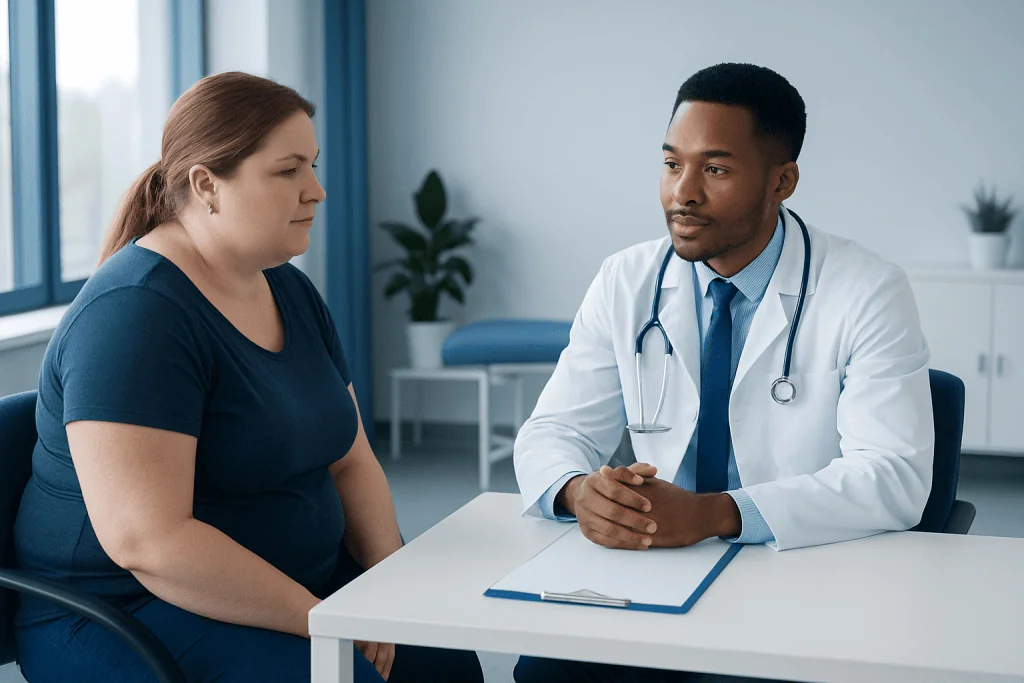Doctor consulting with a patient in a medical office setting.