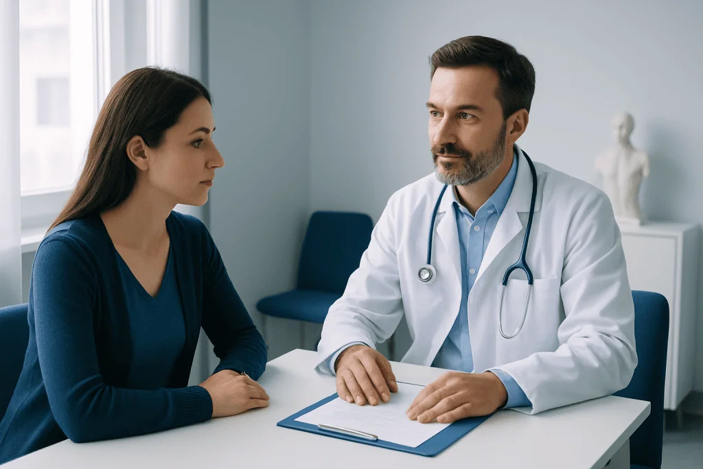 Doctor consulting patient in a medical office at Acibadem Hospitals Group.
