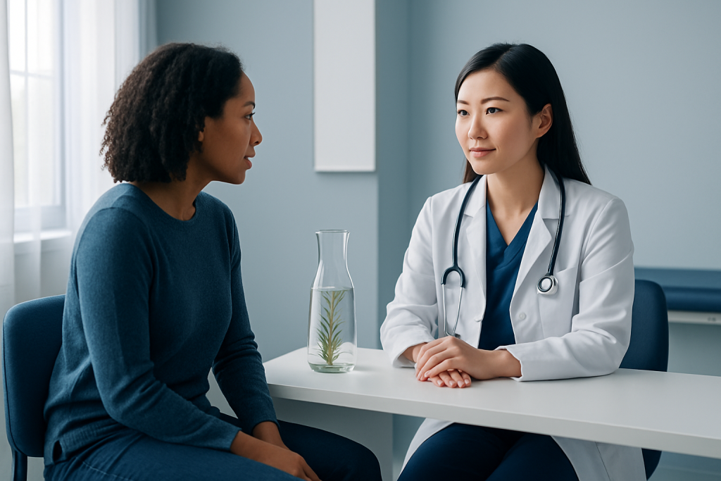 Doctor consulting with a patient in a medical office at Acibadem Hospitals Group.