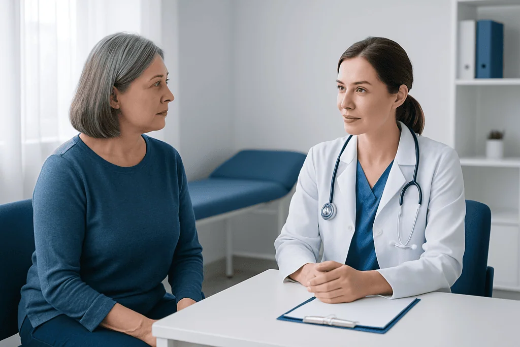 Doctor consulting with a patient in a medical office setting.