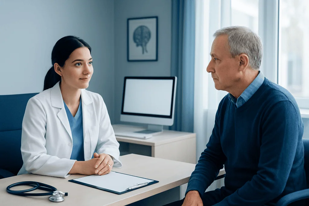 Doctor consulting with a patient in a medical office.