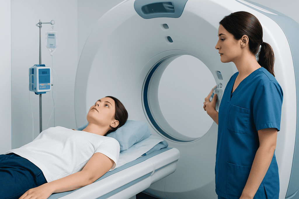 Patient undergoing MRI scan at Acibadem Hospital in Turkey.