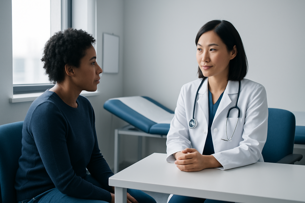 Doctor consulting with a patient in a modern medical office at Acibadem Hospitals Group.