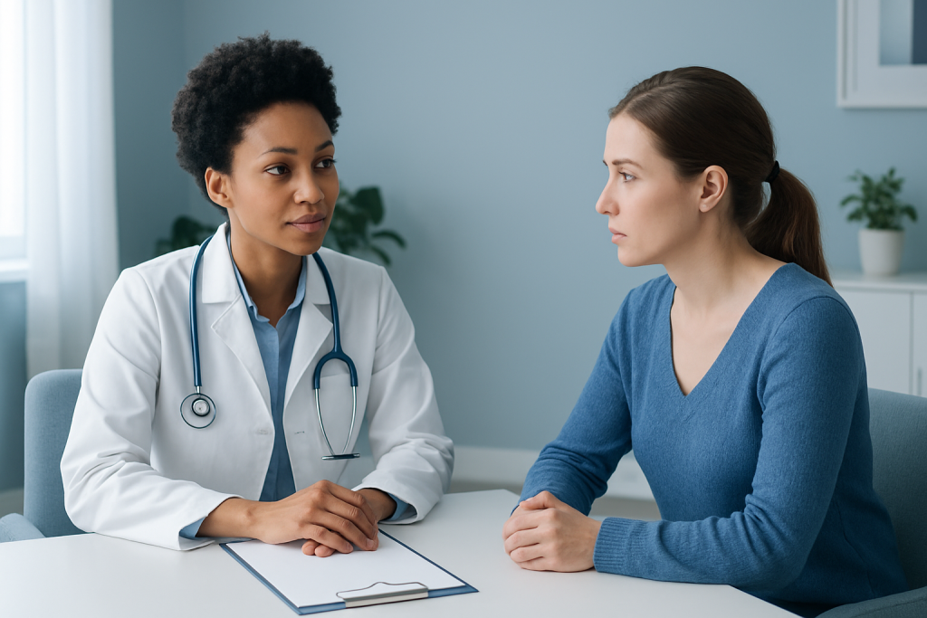 Doctor consulting with a patient in a medical office setting.