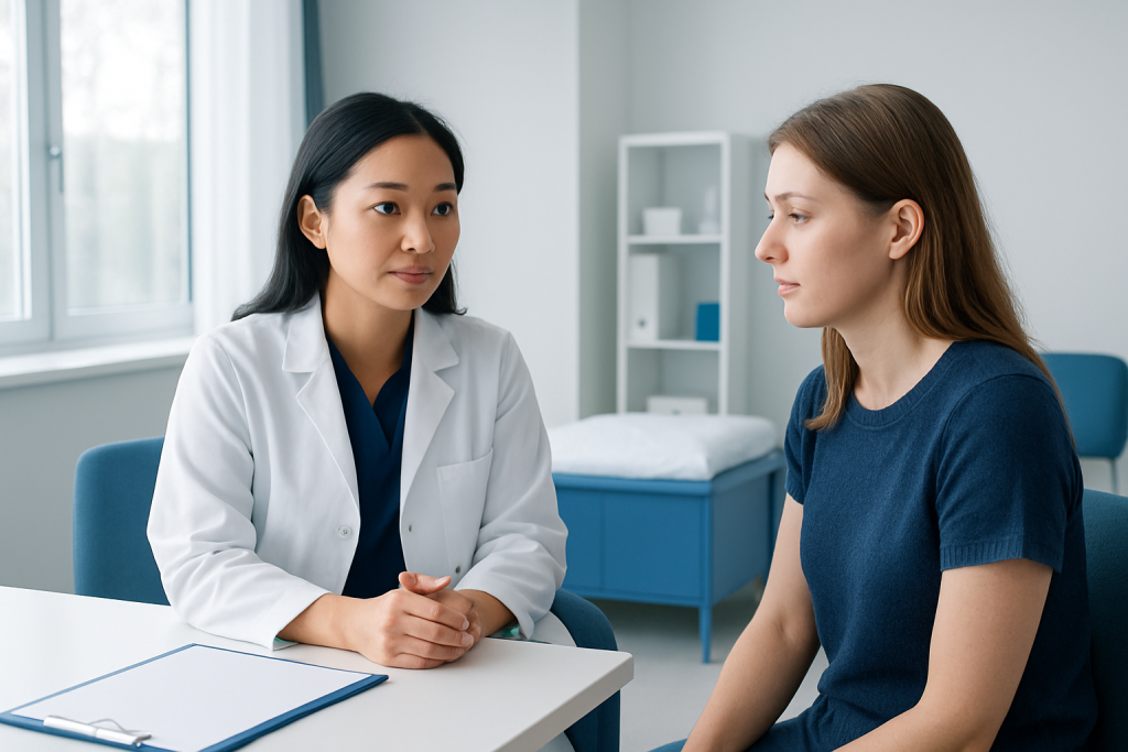 Doctor consulting a patient in a medical office at Acibadem Hospitals Group.