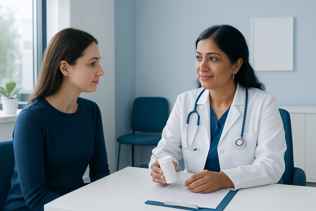Doctor consulting with a patient in a medical office.