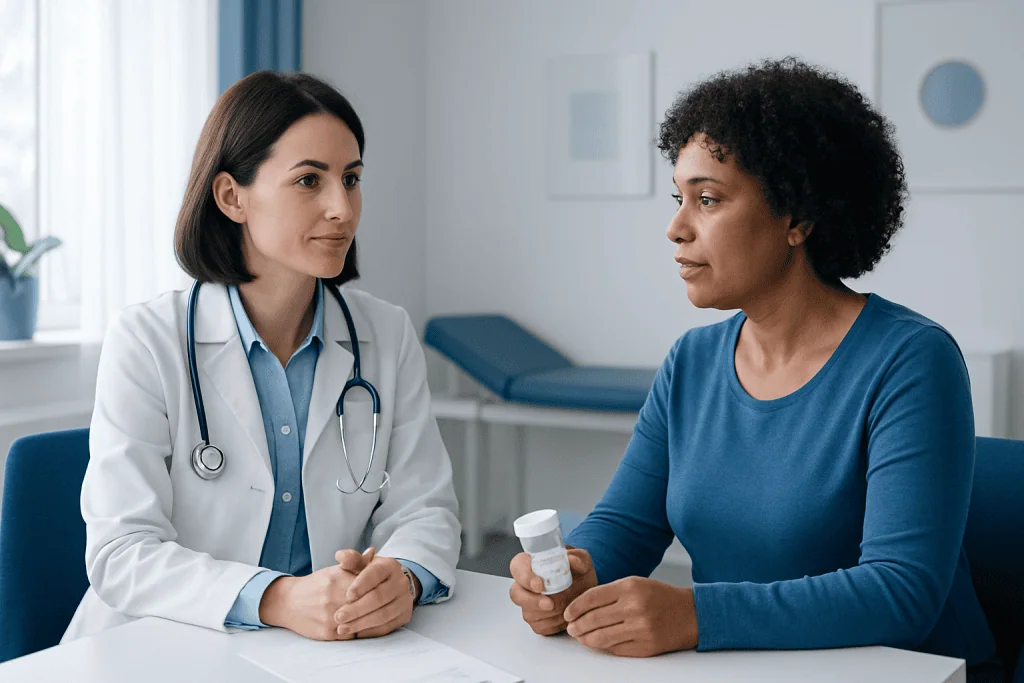 Doctor consulting with a patient in a medical office setting.