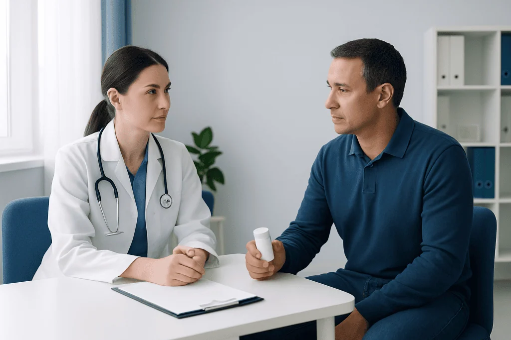 Doctor consulting with a patient in a medical office setting.