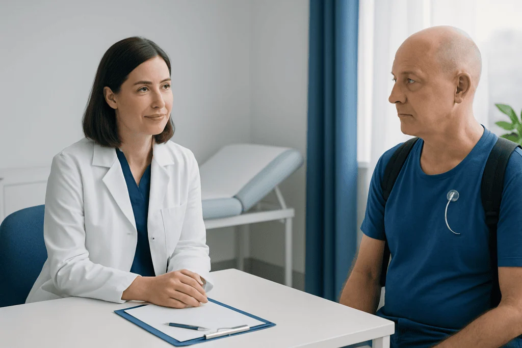 Doctor consulting with a patient in a medical office in Turkey.
