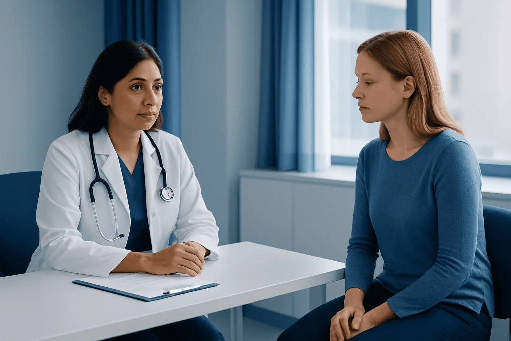 Doctor consulting with a patient in a medical office.