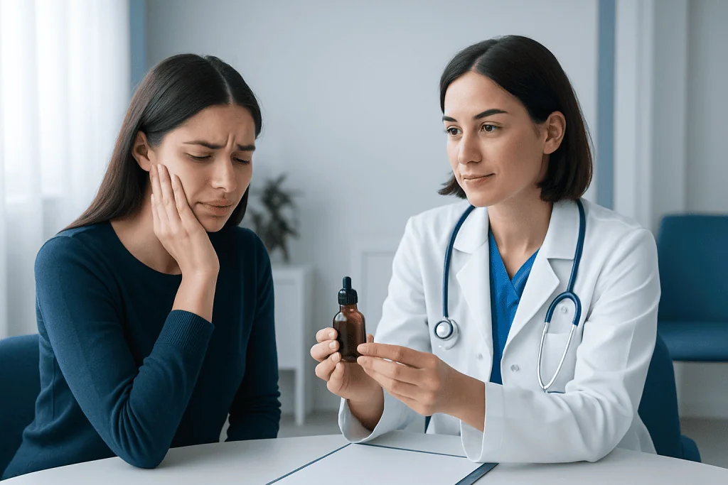 Doctor explains clove oil benefits for toothache to patient.