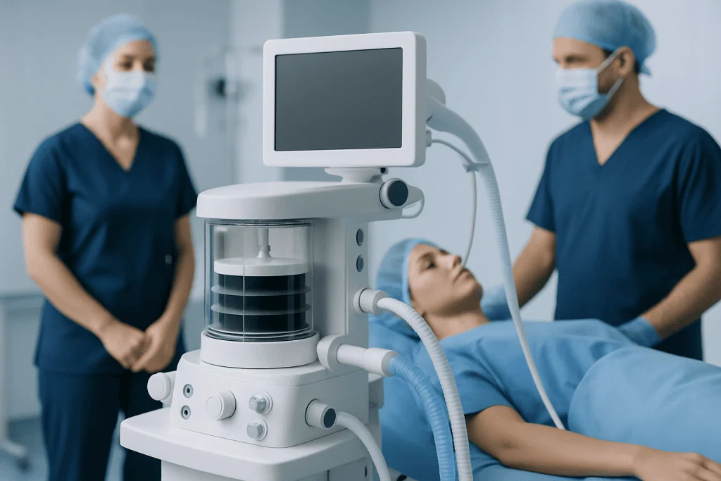 Medical team performing a procedure on a patient in a hospital setting.