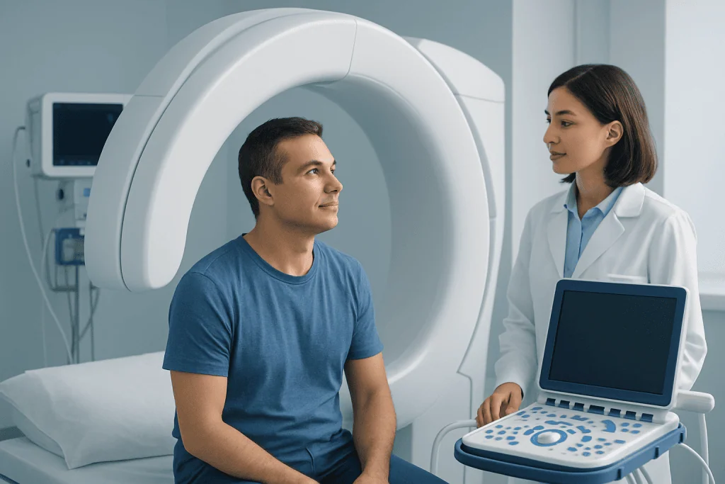 Patient undergoing MRI scan at Acibadem Hospital in Turkey.