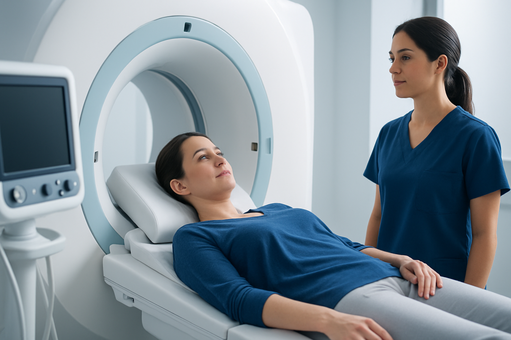 Patient undergoing MRI scan at Acibadem Hospital for advanced medical imaging.