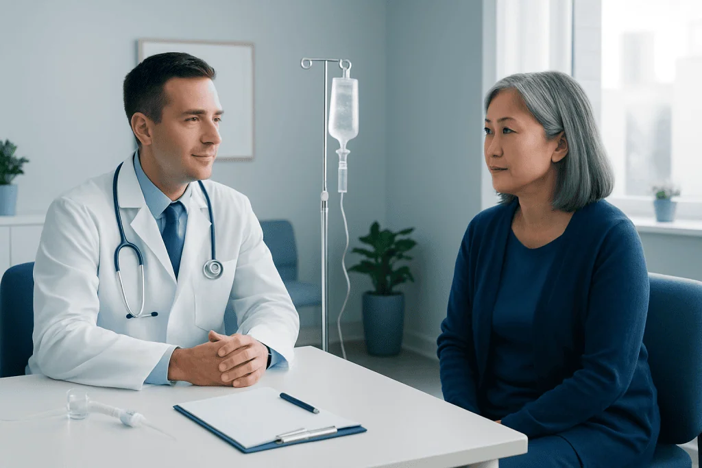 Doctor consulting with a patient in a medical office setting.
