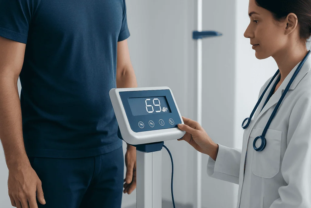 How weight is assessed in a medical setting — 69kg