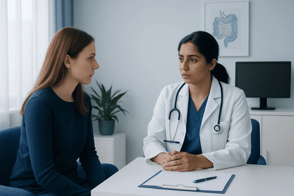 Doctor consulting with a patient about worms and parasites.